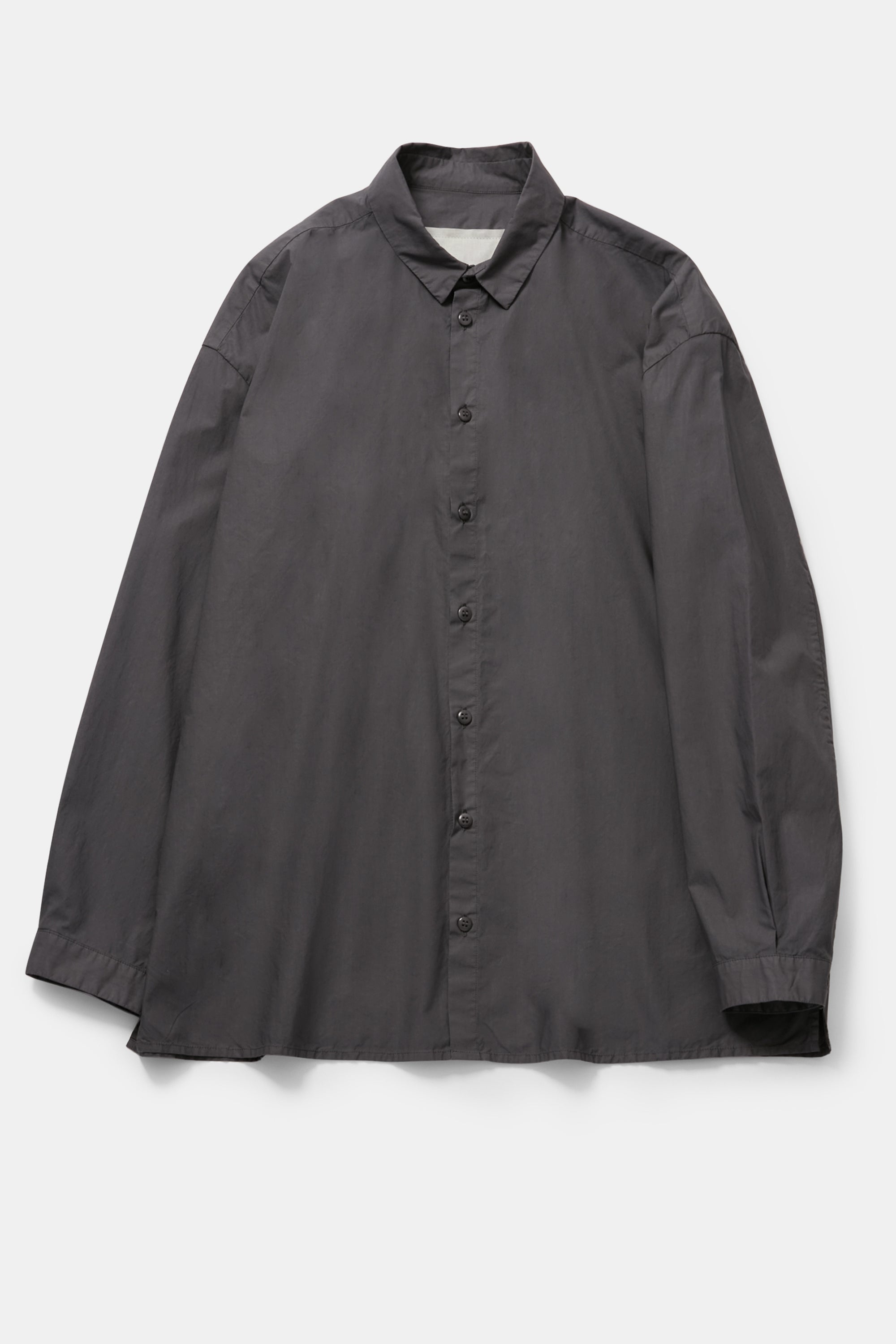 product view of toogood draughtsman shirt poplin pencil button front opening and shirt collar detail