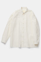 product view of toogood draughtsman shirt poplin yoghurt button front opening and long sleeve detail