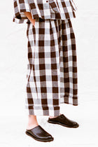 baker trousers tablecloth gingham coffee