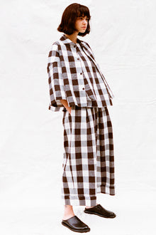 baker trousers tablecloth gingham coffee