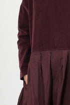 boatneck pleated dress wine