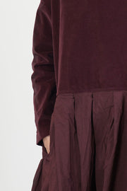 boatneck pleated dress wine