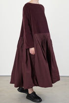 boatneck pleated dress wine