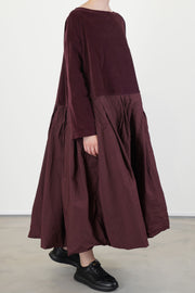 boatneck pleated dress wine