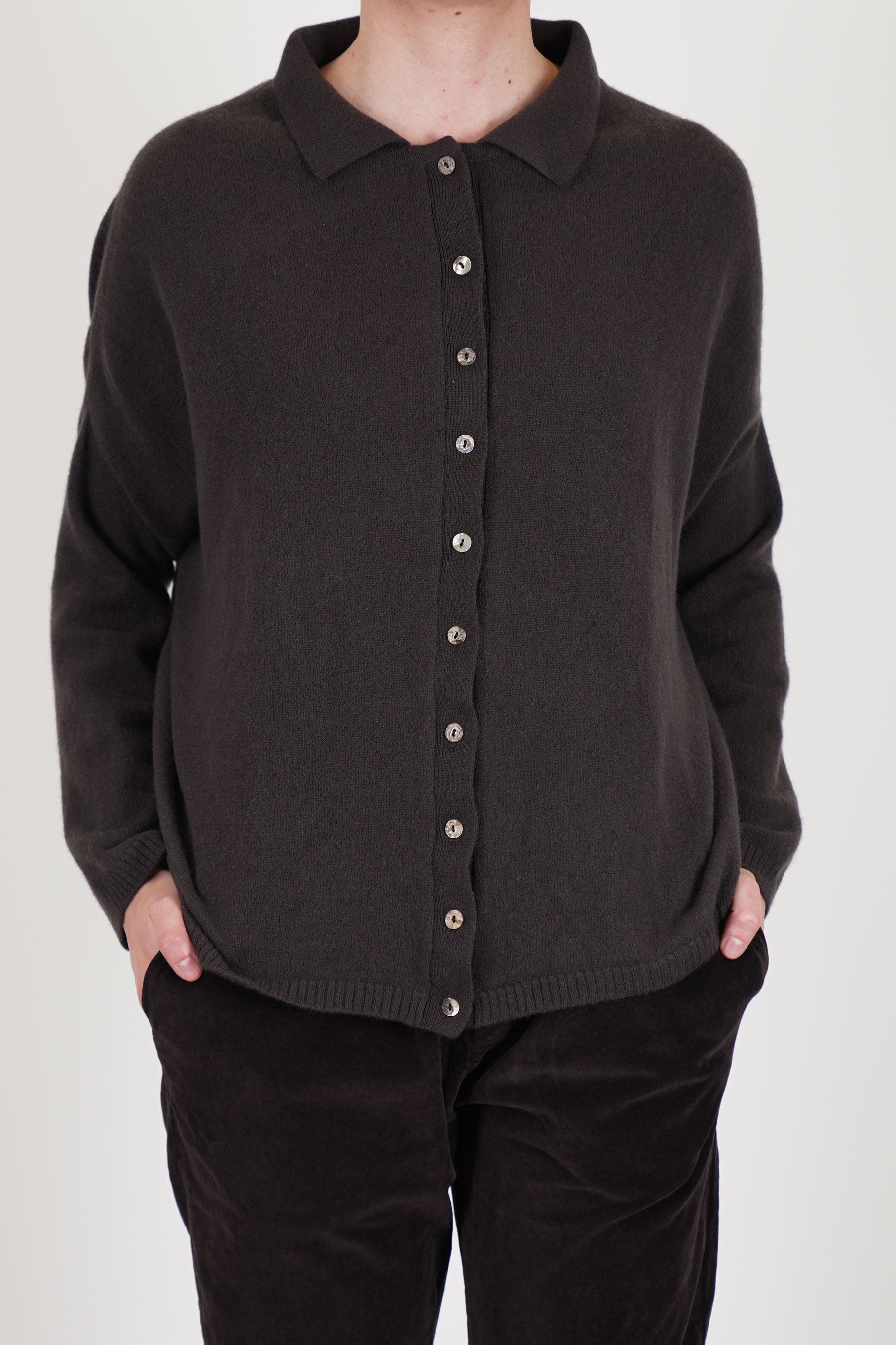 cardigan polo aperta cashmere chocolate