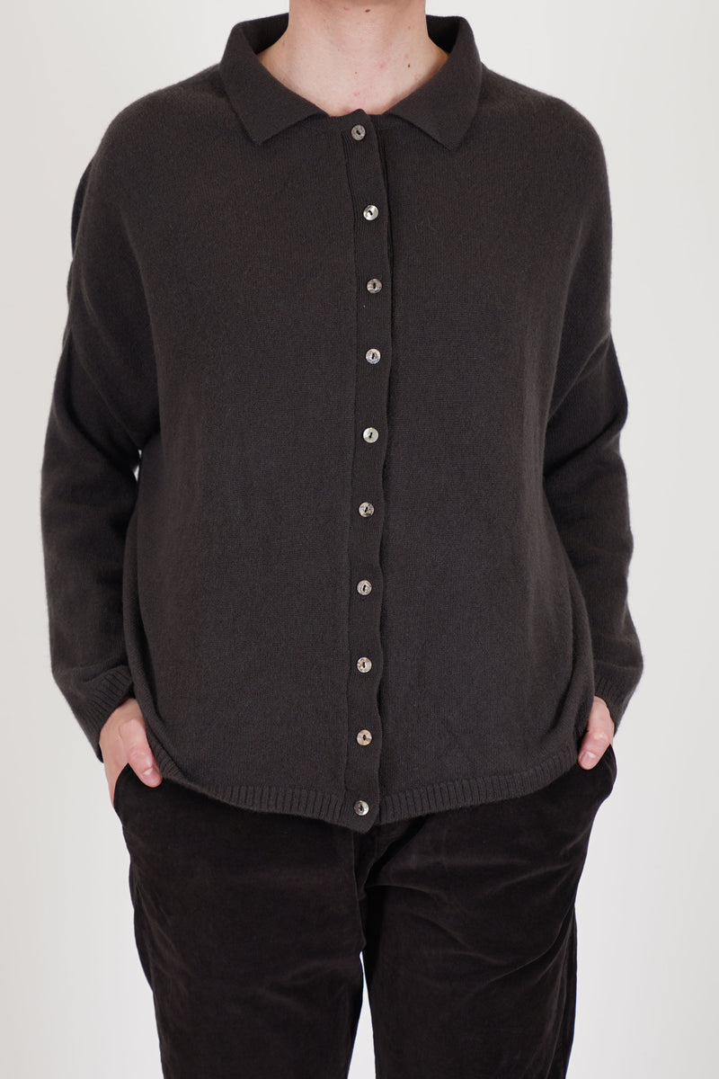 cardigan polo aperta cashmere chocolate
