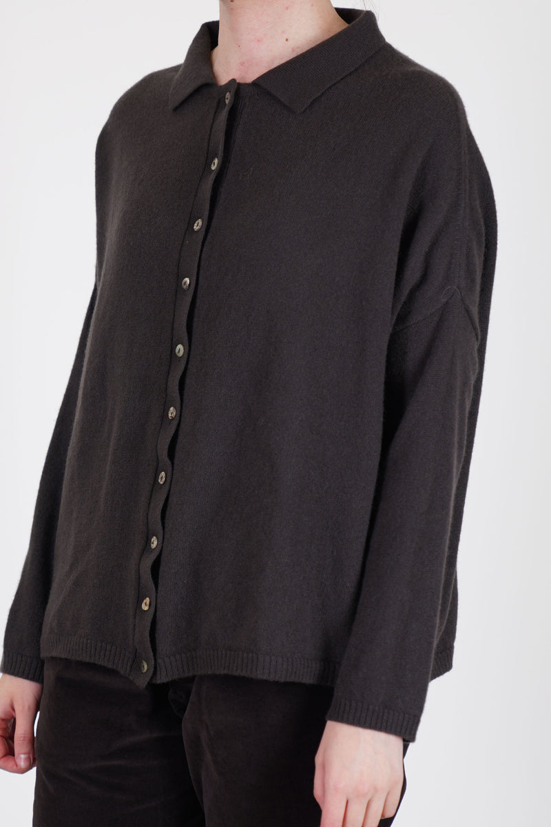 cardigan polo aperta cashmere chocolate