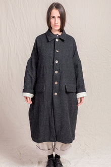 crash wool linen coat almost black