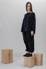 elasticated ankle trousers v black