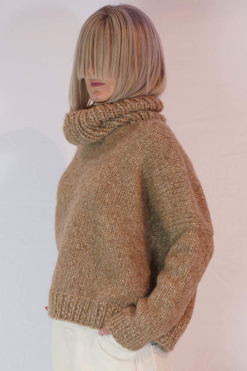 handknitted eco dolcevita sweater sugar