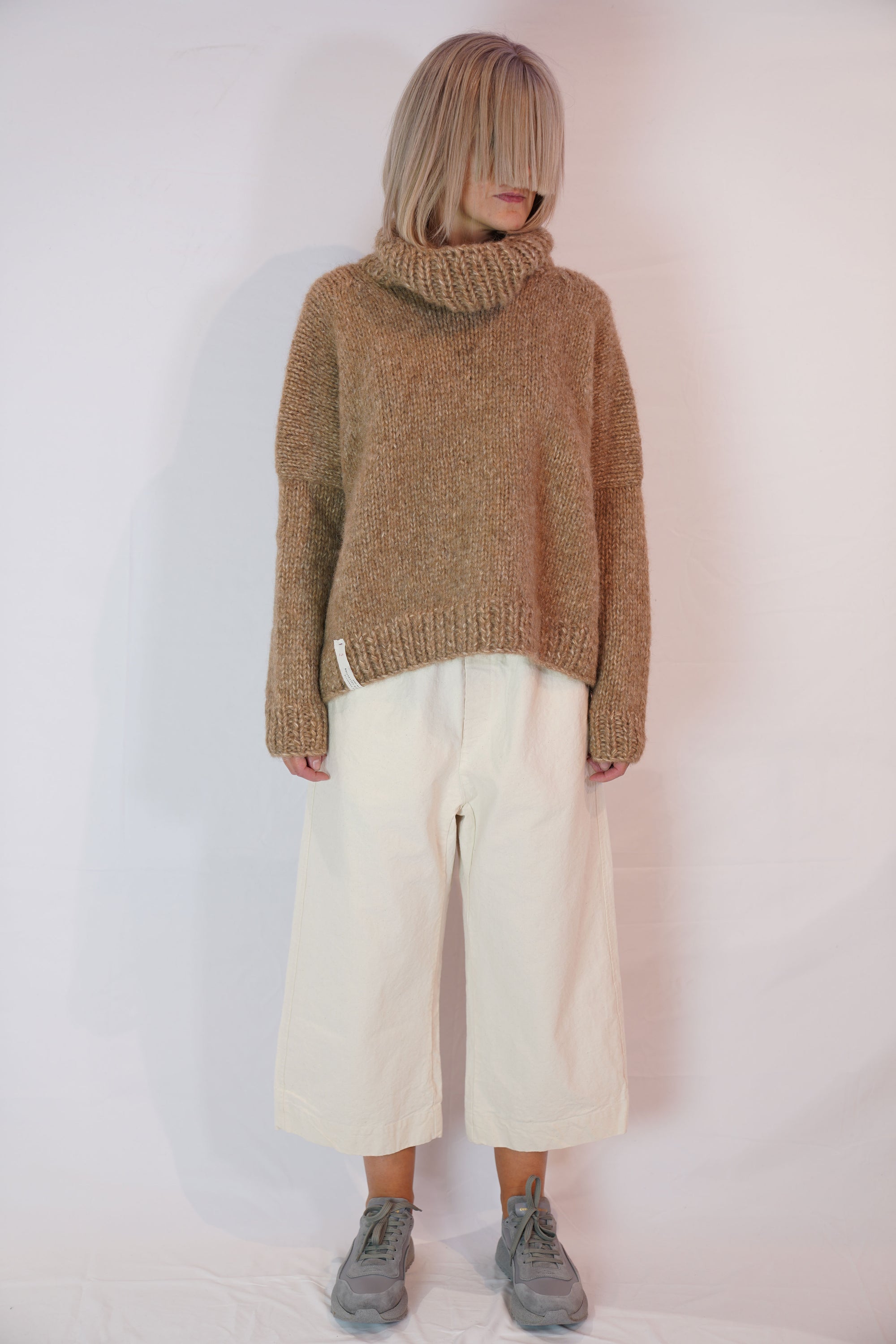 handknitted eco dolcevita sweater sugar