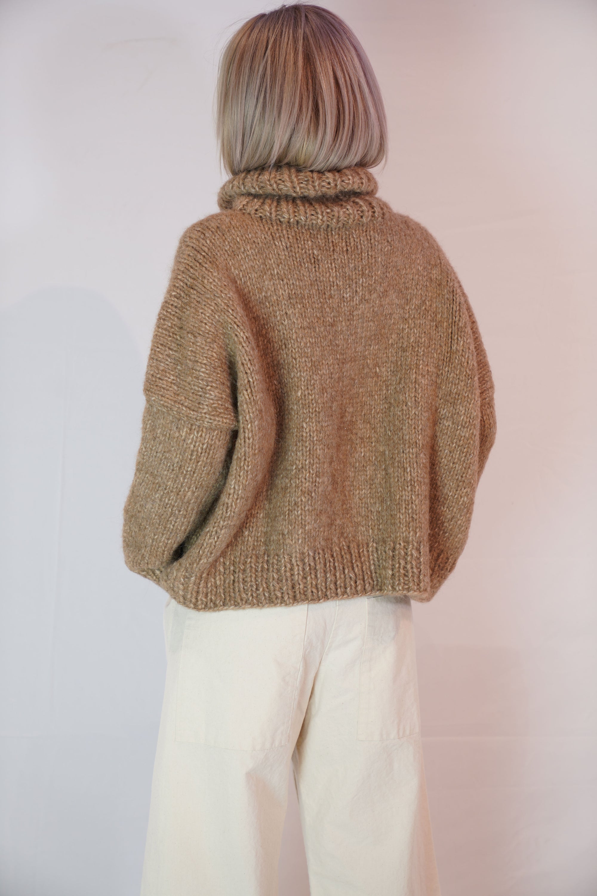 handknitted eco dolcevita sweater sugar