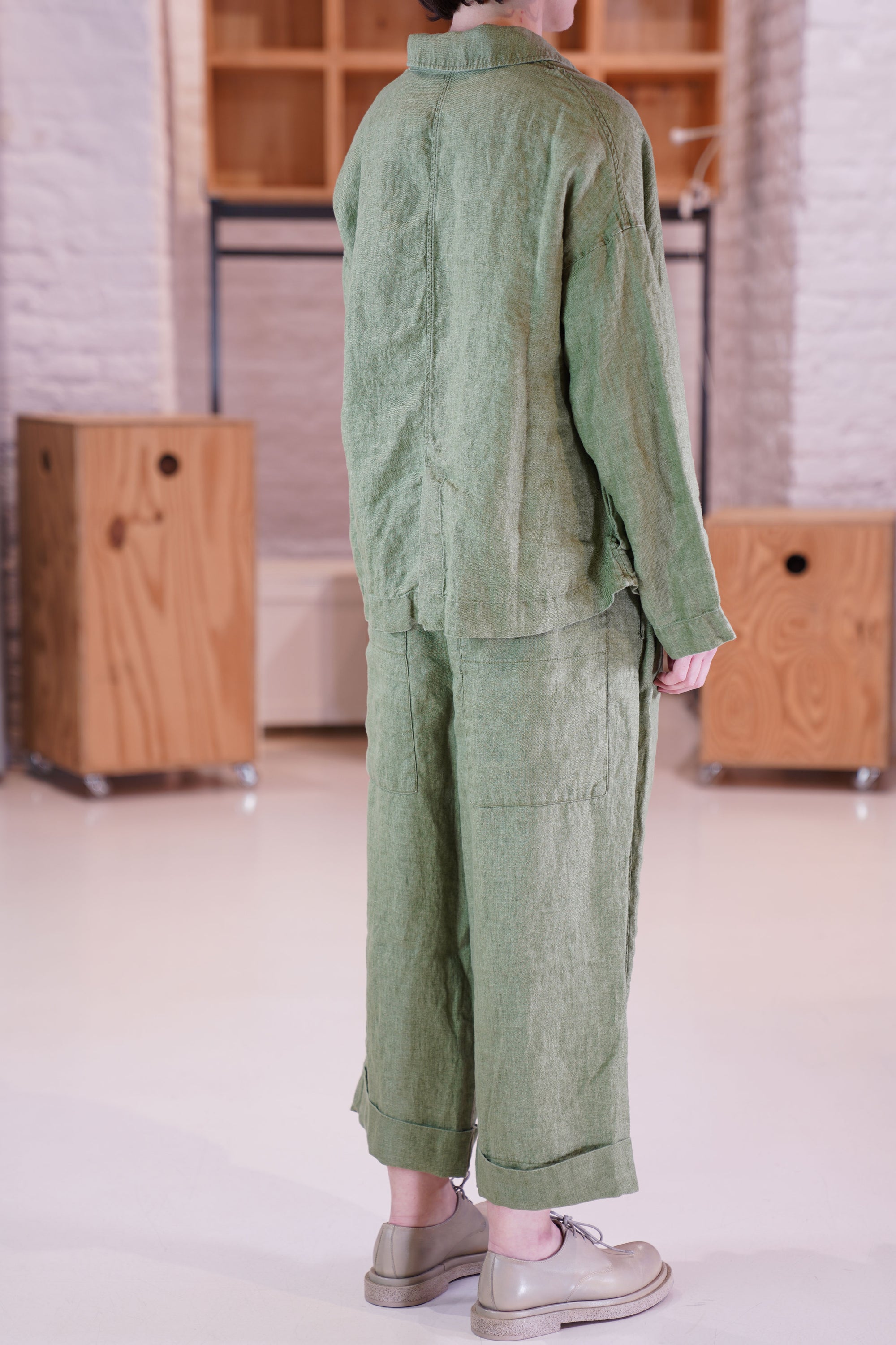 linen loose blazer green