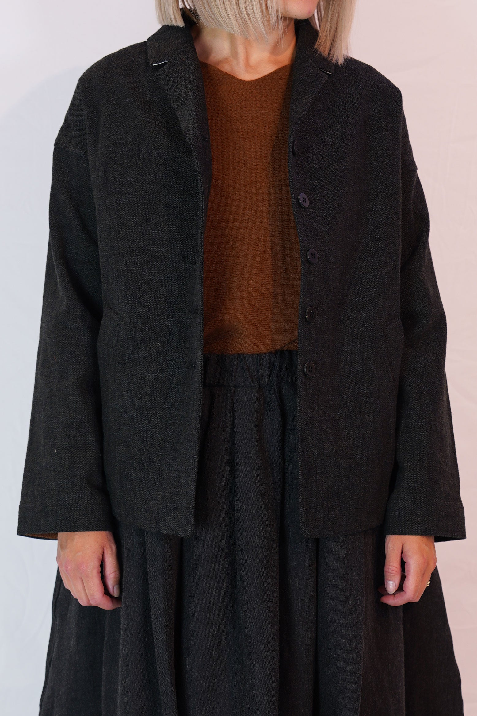 loose blazer cw herringbone black