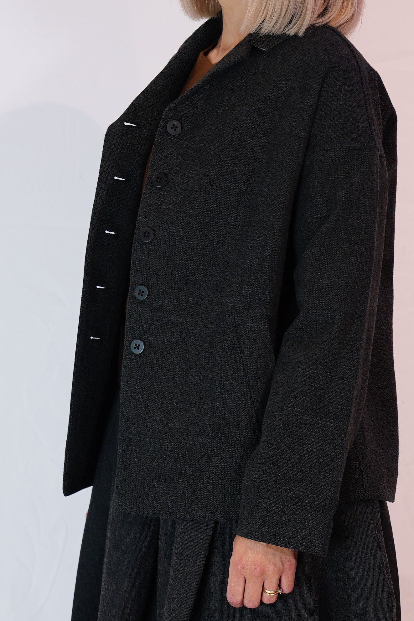 loose blazer cw herringbone black