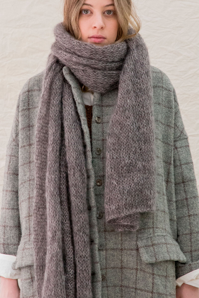 mohair silk hand knitted long scarf pepper