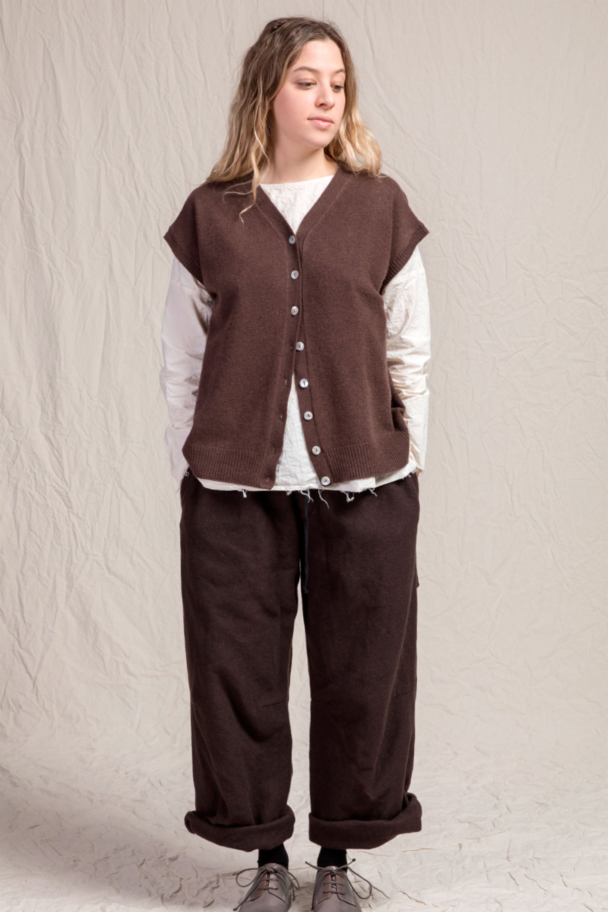 cashmere open vest chestnut