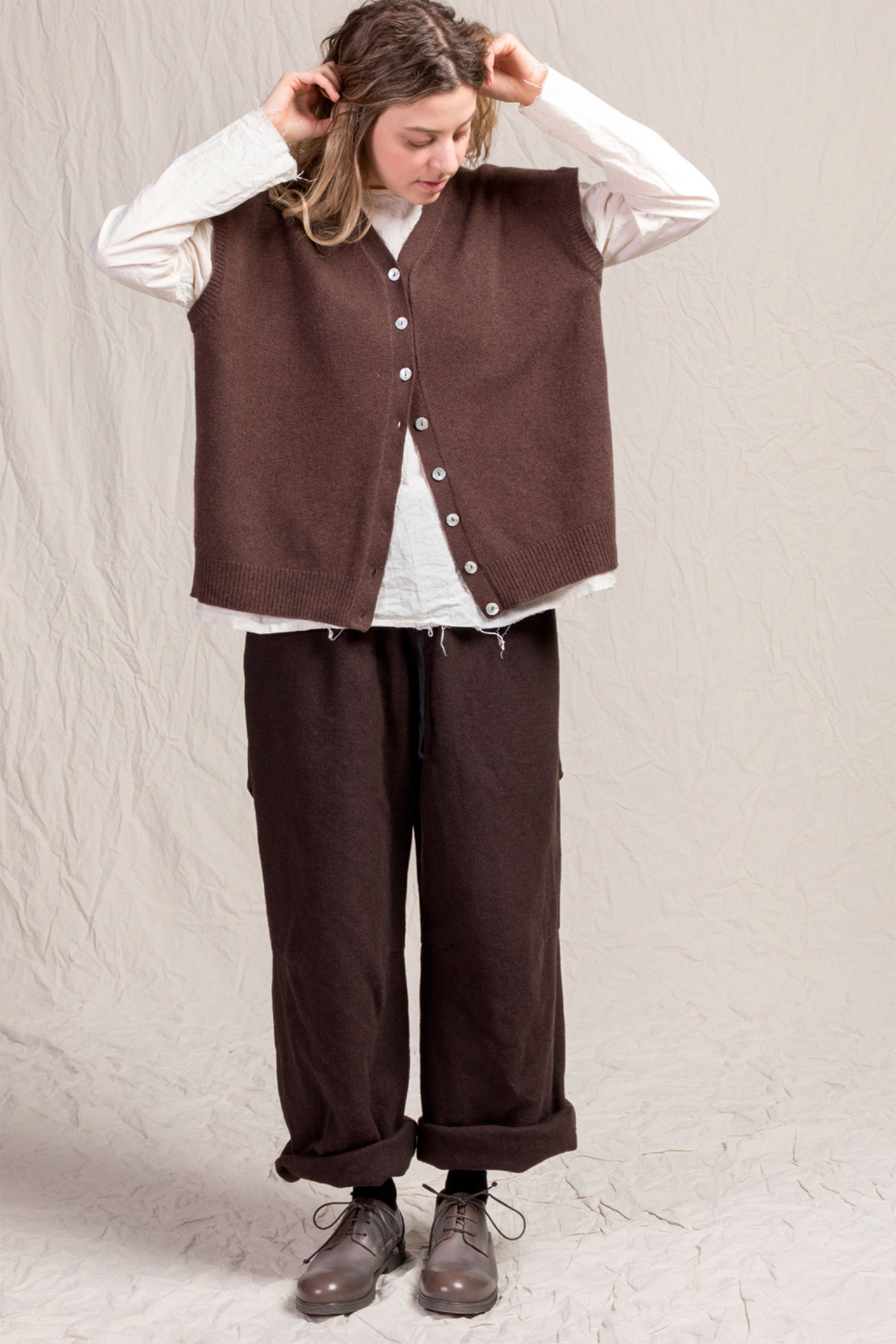 cashmere open vest chestnut