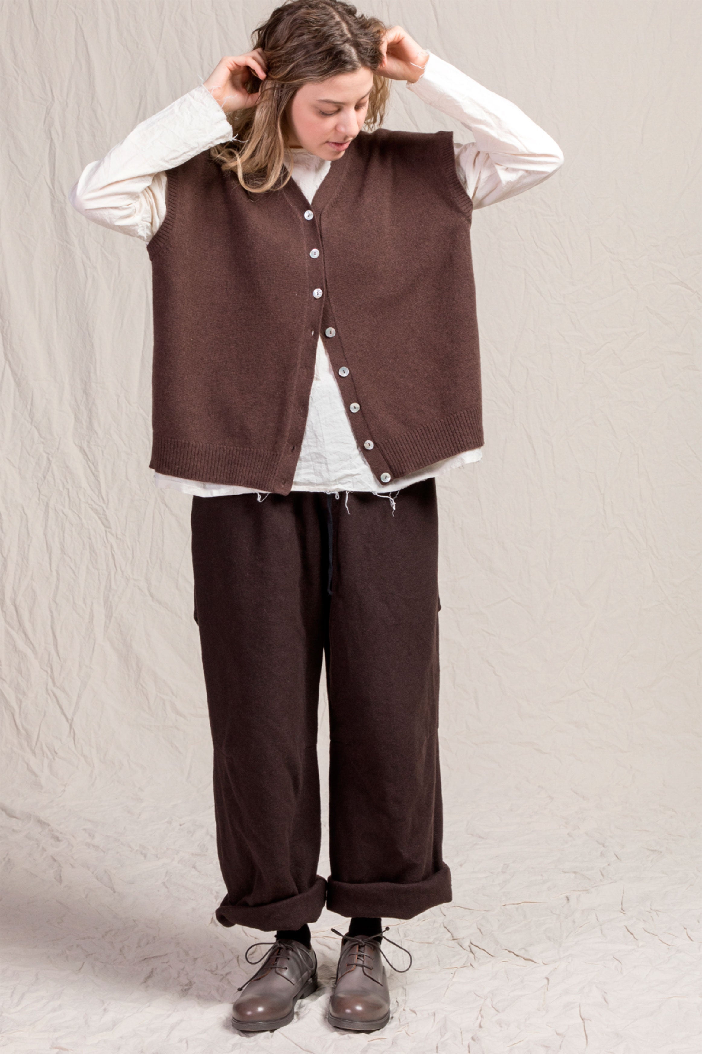 cashmere open vest chestnut