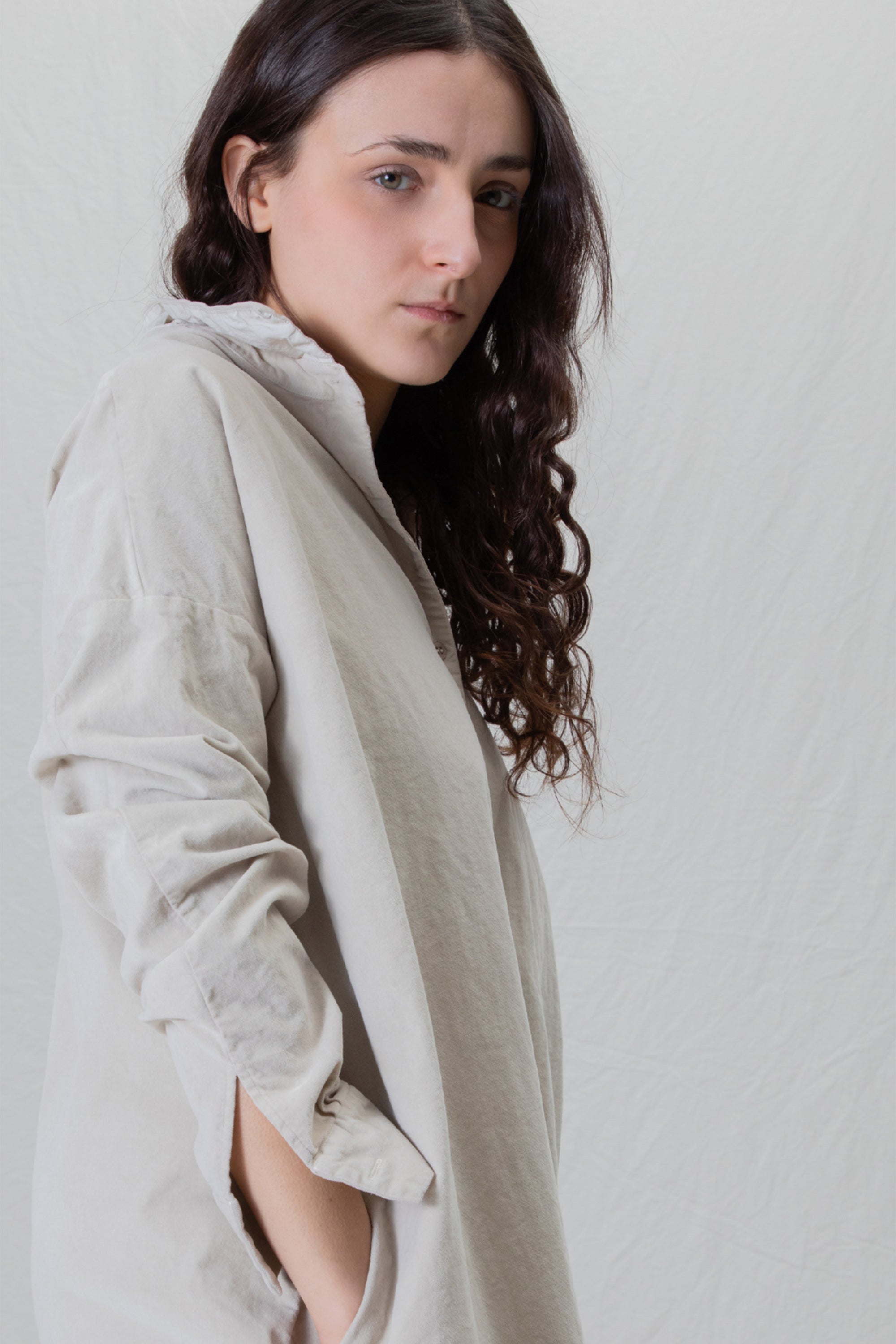 shirt dress v velvet oatmeal