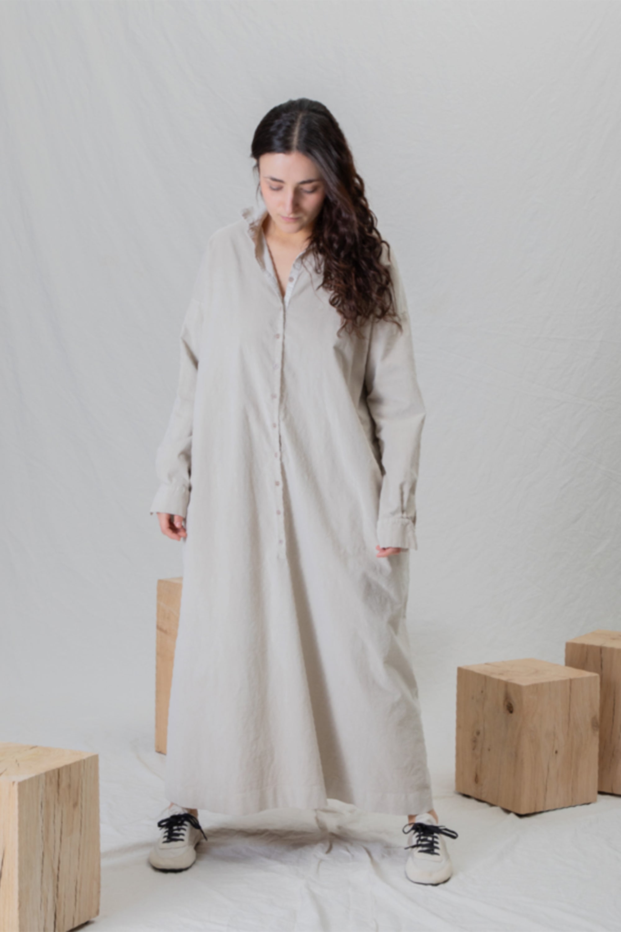 shirt dress v velvet oatmeal