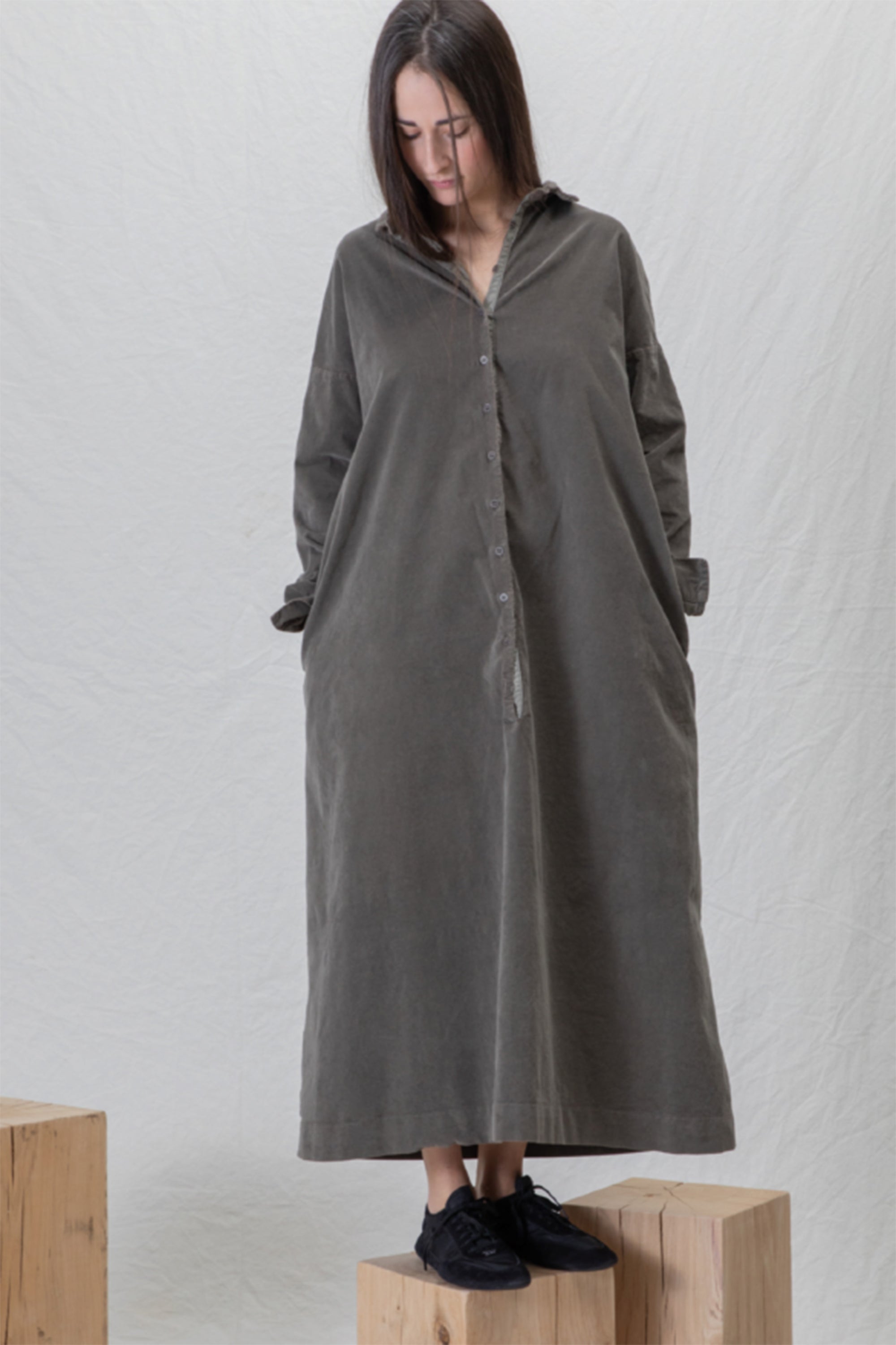 shirt dress v velvet taupe