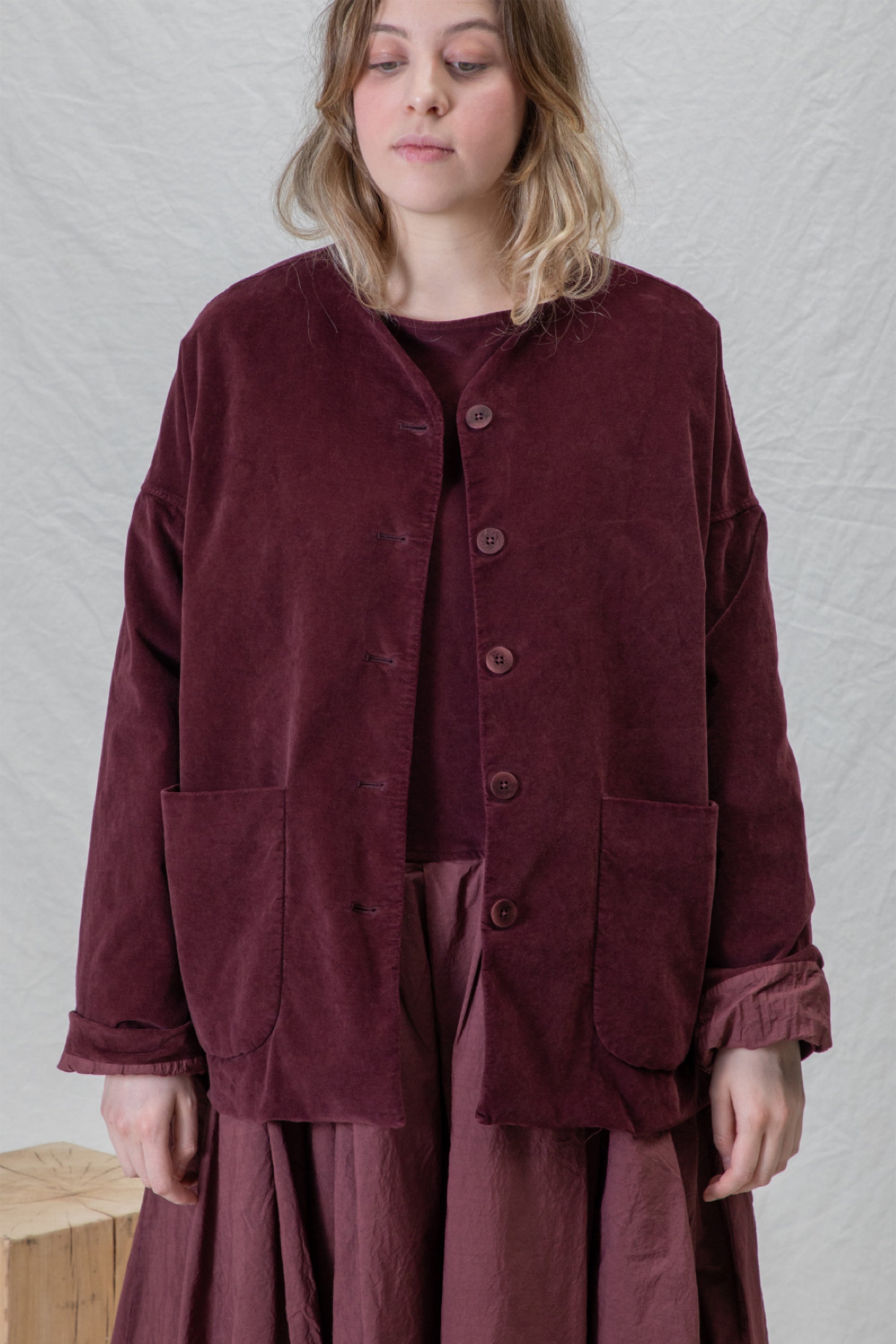 velvet loose jacket wine