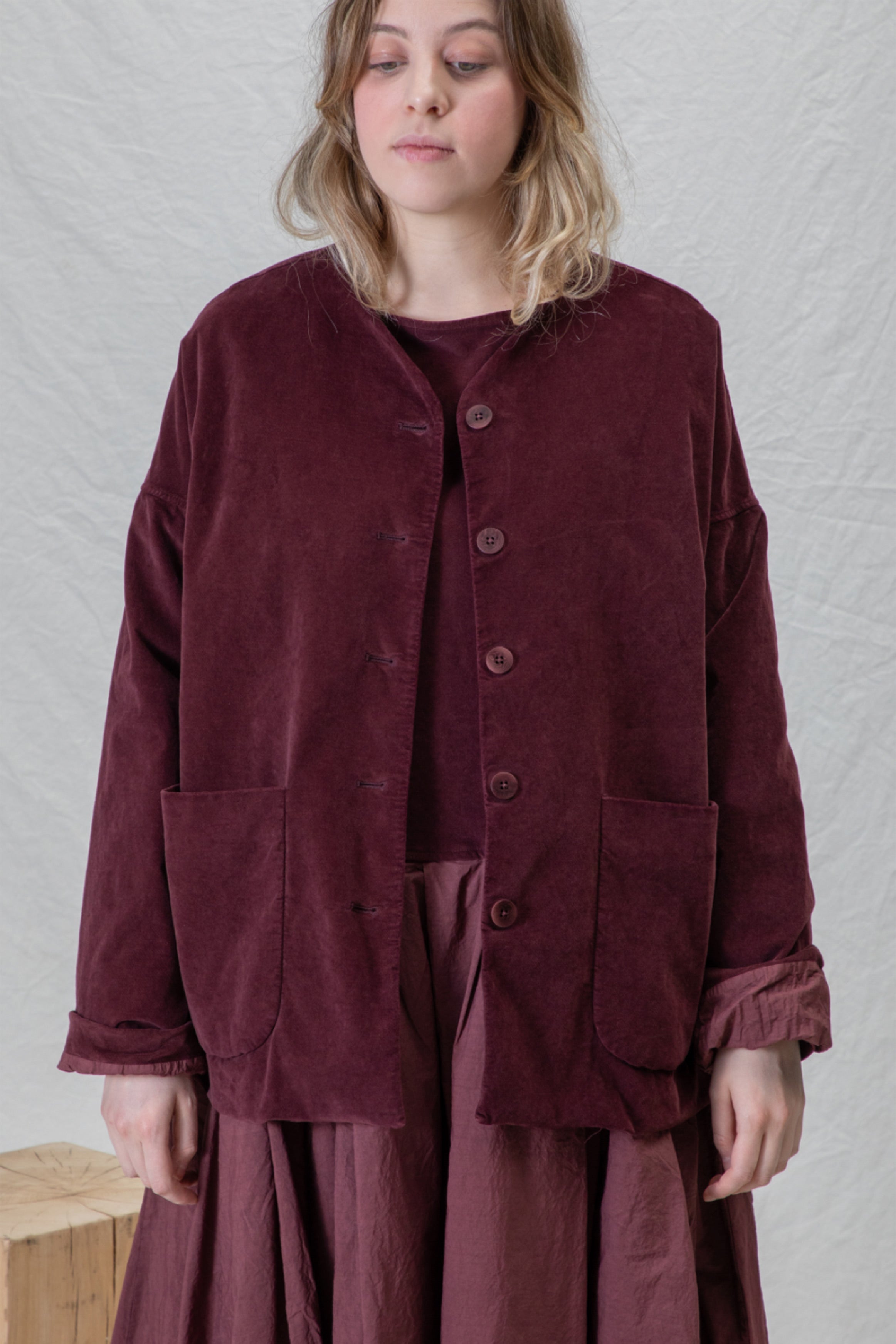 velvet loose jacket wine