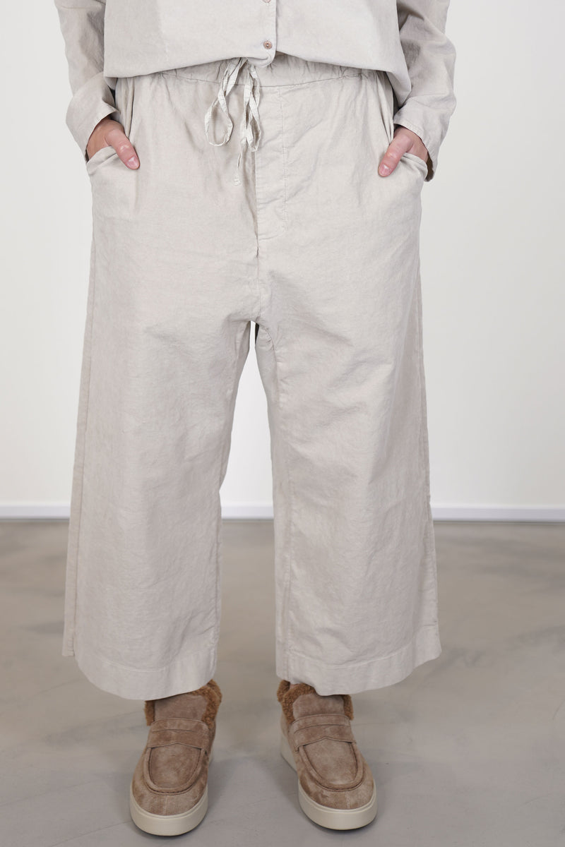 wide & short trousers velvet oatmeal