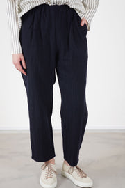 apuntob (a.b) woolen trousers blue thin stripes crafted from a soft, unlined wool blend with very thin grey stripe details