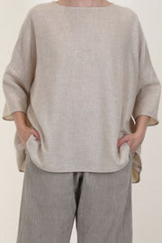 front view of apuntob (a.b) shirt cashmere natural boat neckline and relaxed loose fit