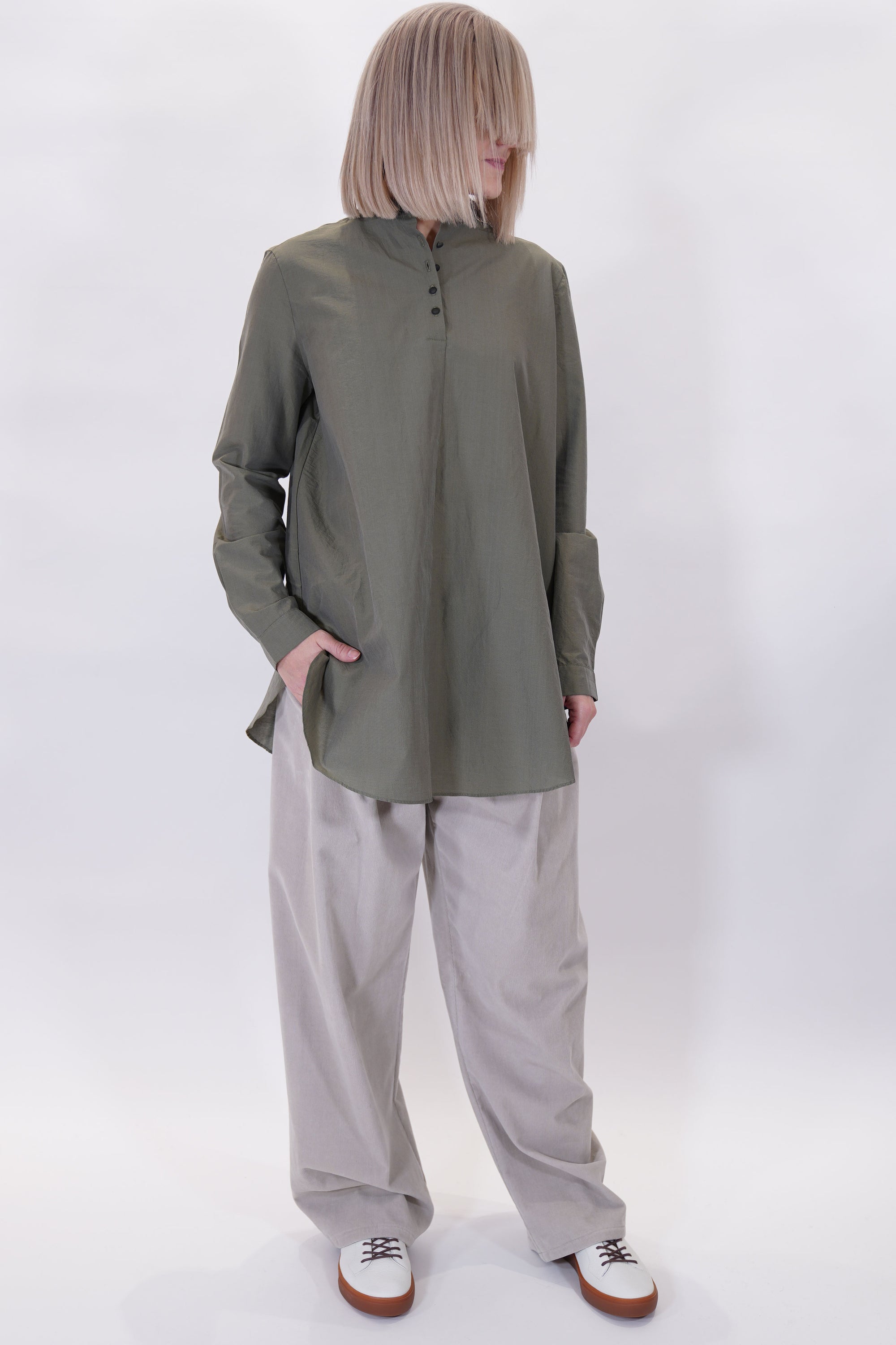 cotton silk shirt military green p1884/ts846