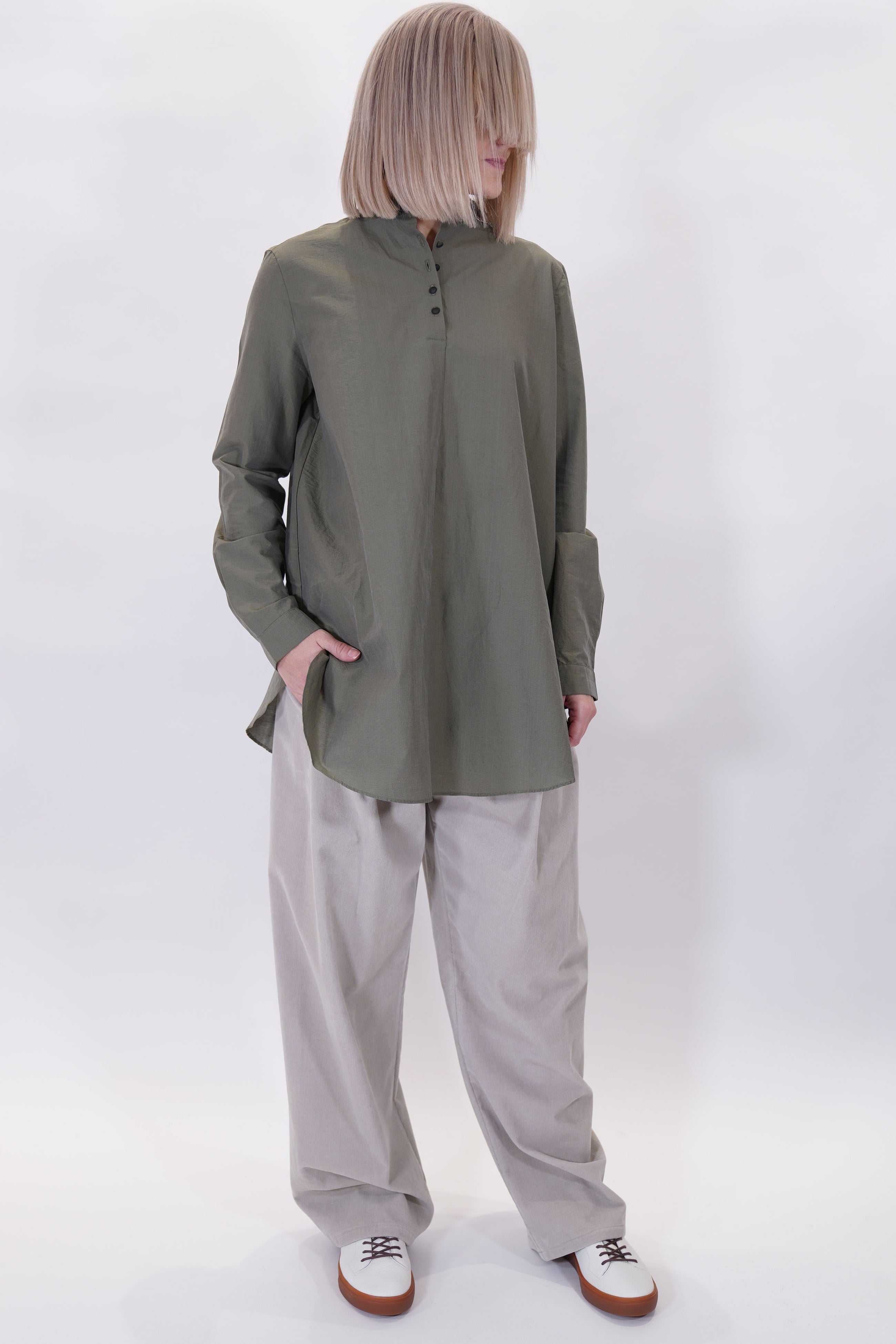 cotton silk shirt military green p1884/ts846