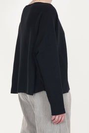 detail view of apuntob (a.b) wool silk knitwear black long, slim-fitting sleeves and dropped shoulders