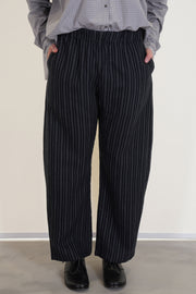 apuntob (a.b) trousers stripes black crafted in a soft linen-virgin wool blend striped material. 