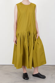 front view of apuntob (a.b) dress oil sleeveless design and minimalist style