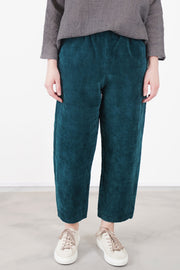apuntob (a.b) velvet trousers peacock blue designed with a relaxed fit, straight cropped legs and an elasticated waist for comfortable wear