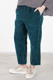 apuntob (a.b) velvet trousers peacock blue combine the softness of cotton and linen with a rich velvet texture