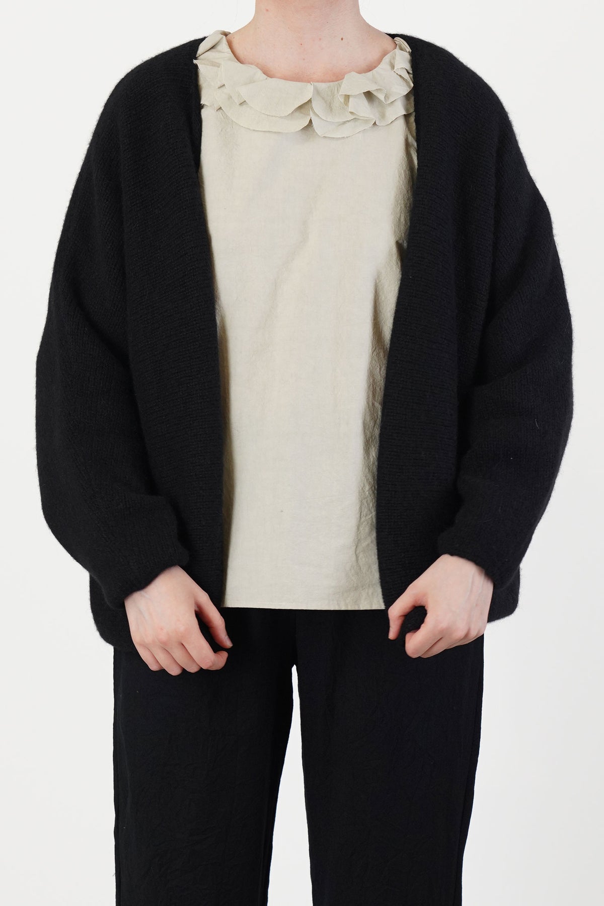 open cardigan cashmere alpaca black p2093/ts998