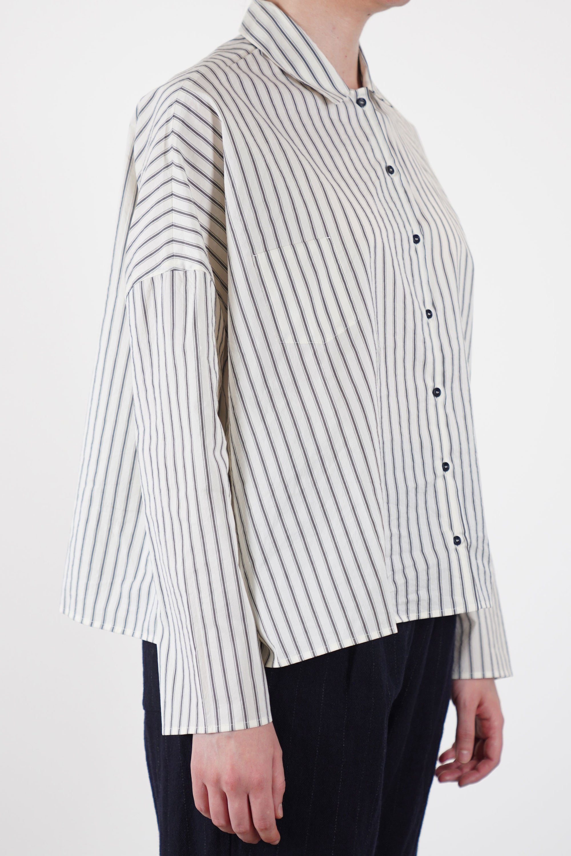 shirt cotton silk stripe natural black p1623/ts929