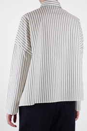 back view of apuntob (a.b) shirt cotton silk stripe natural black slightly cropped boxy silhouette