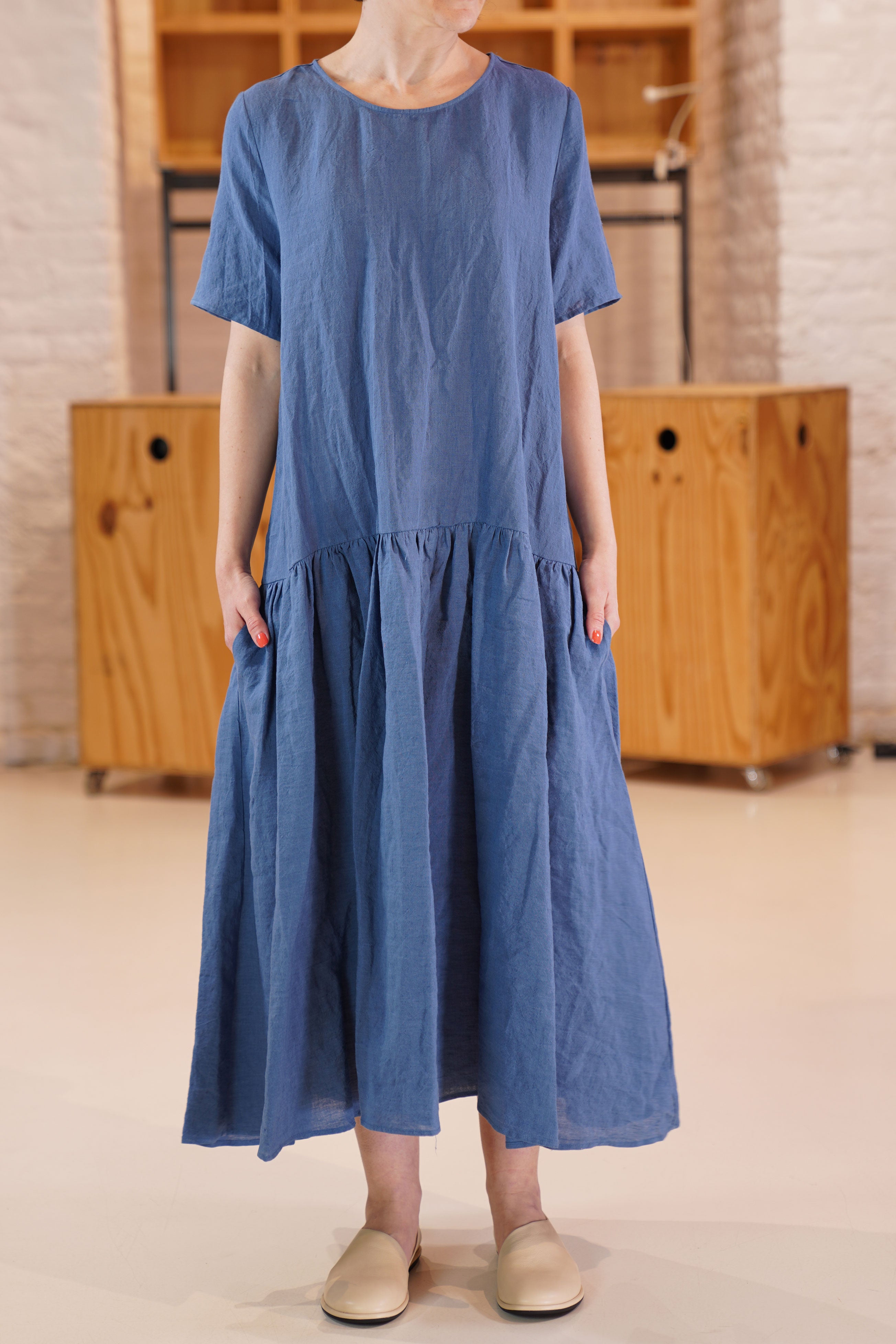 apuntob linen dress denim p1854/ts785 | carrousel the store