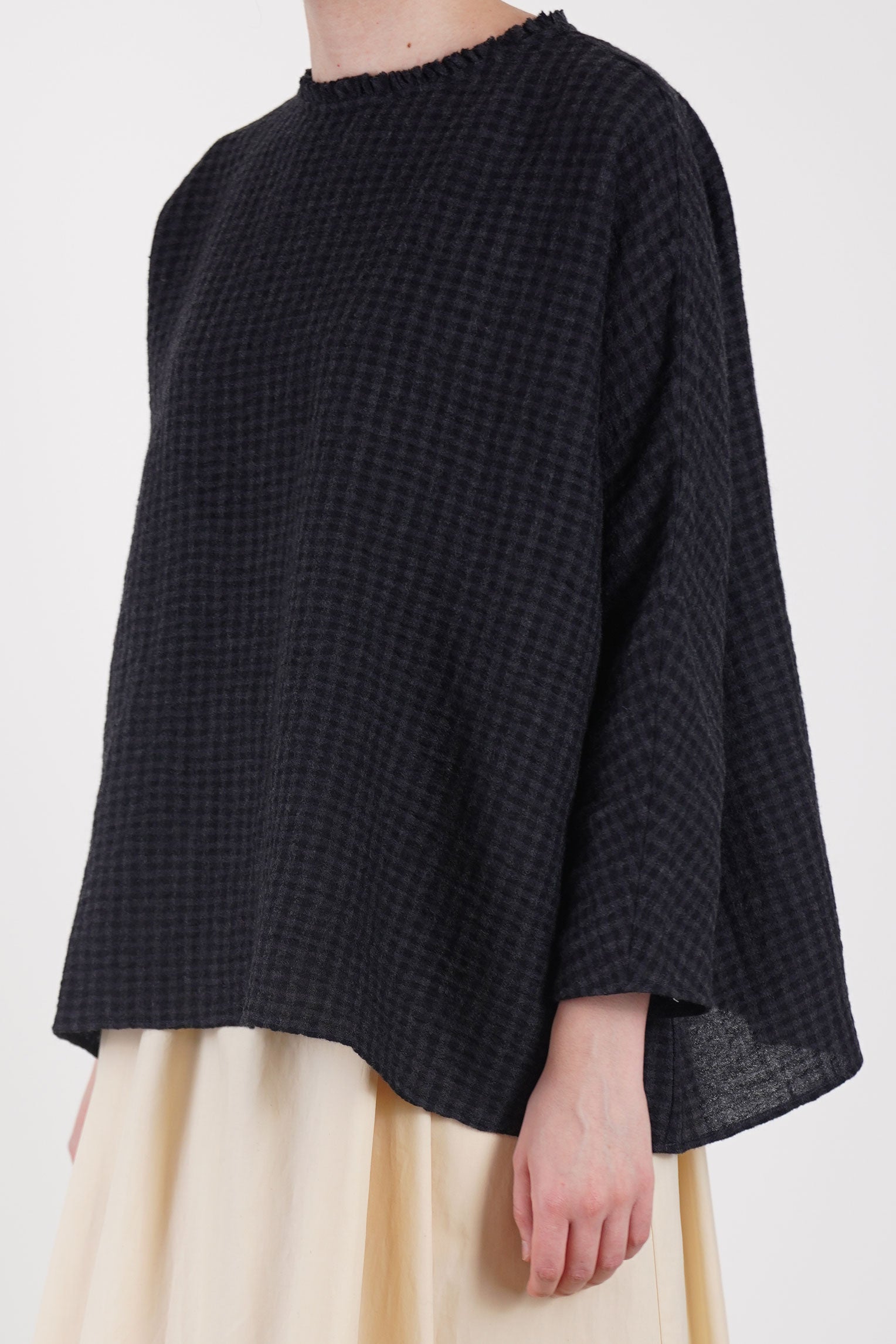 linen wool shirt anthracite black check p2017/ts905