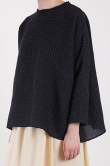 linen wool shirt anthracite black check p2017/ts905