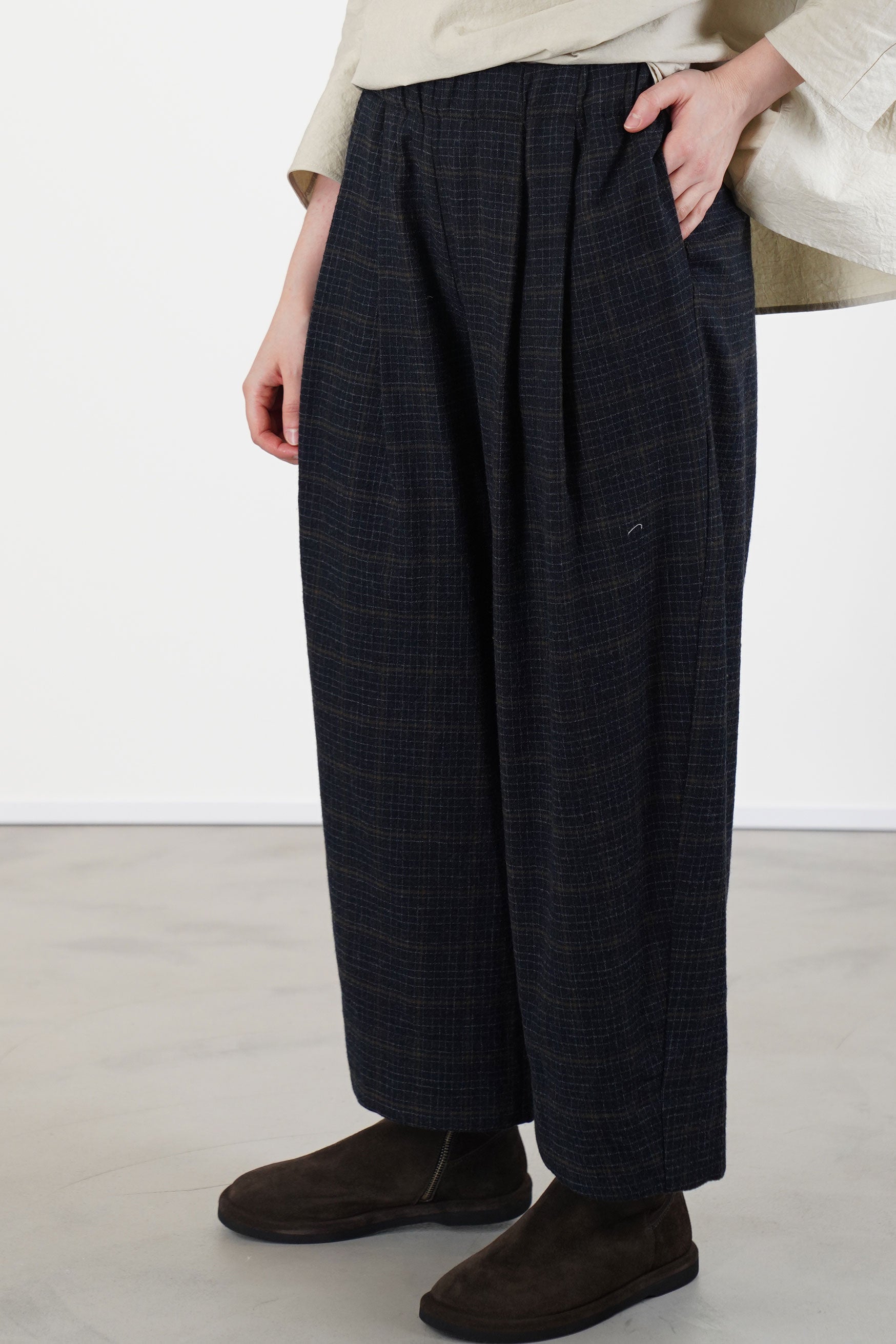 trousers virgin wool blue military check p1979/ts1008