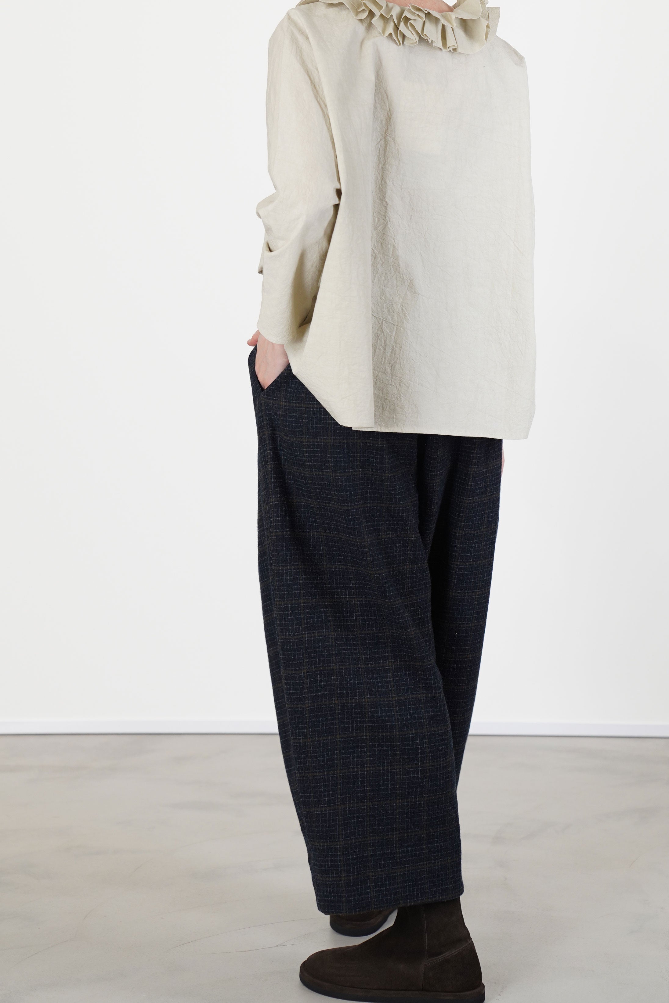 trousers virgin wool blue military check p1979/ts1008