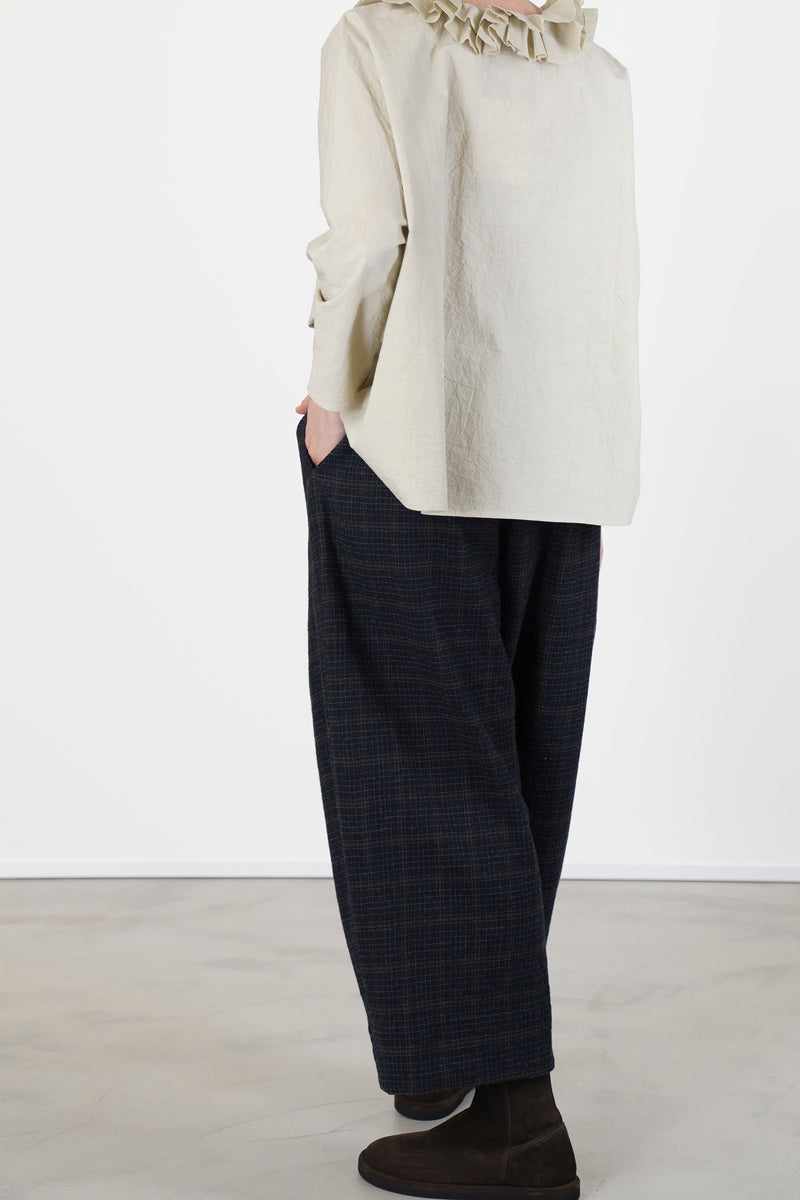 trousers virgin wool blue military check p1979/ts1008