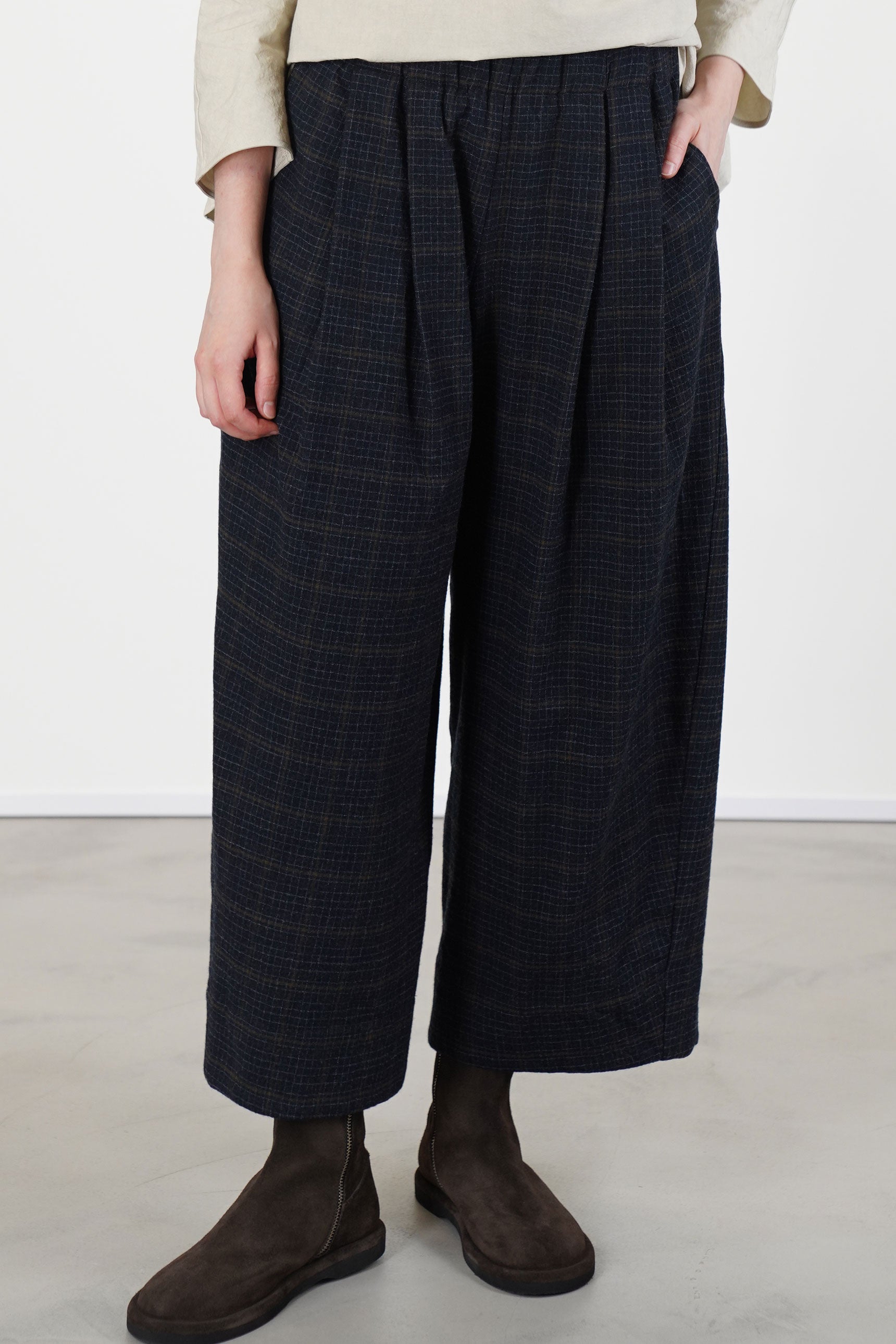 trousers virgin wool blue military check p1979/ts1008