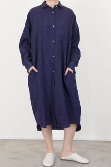 dress rita linen navy pinstripe