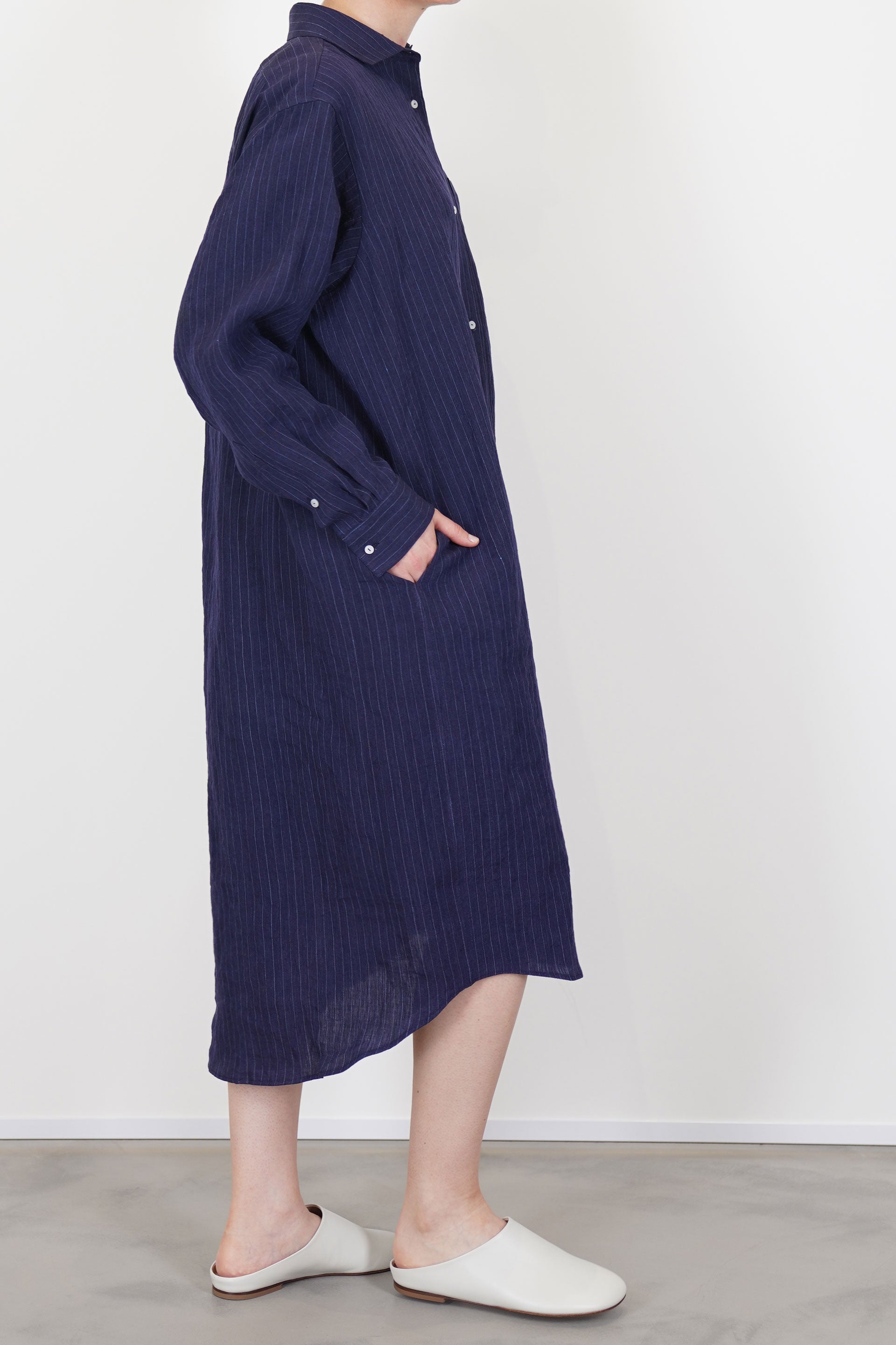 dress rita linen navy pinstripe